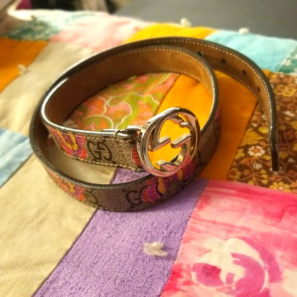 GG Supreme Monogram Gucci Leather Butterfly Belt Small Adult Lg Child Brown/Pink